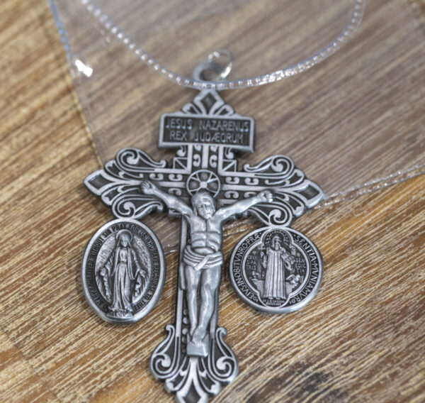 Pardon Crucifix with St Benedict & Miraculous Medals