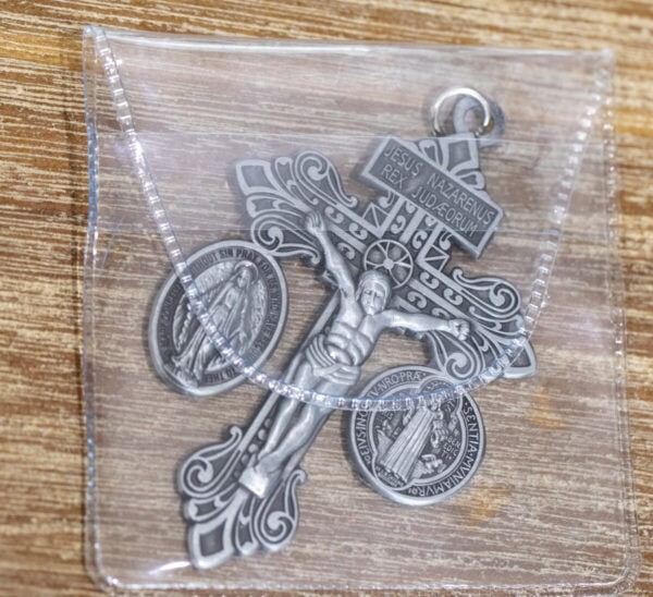 Pardon Crucifix with St Benedict & Miraculous Medals - Image 2